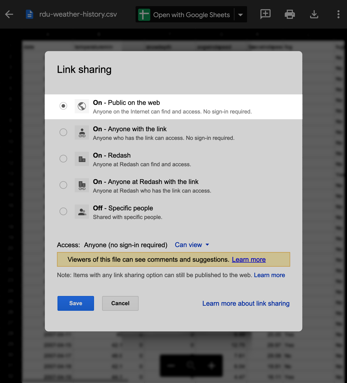 Example of Dropbox Permissions