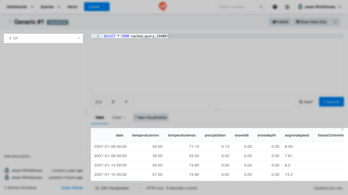 Screenshot of QRDS query